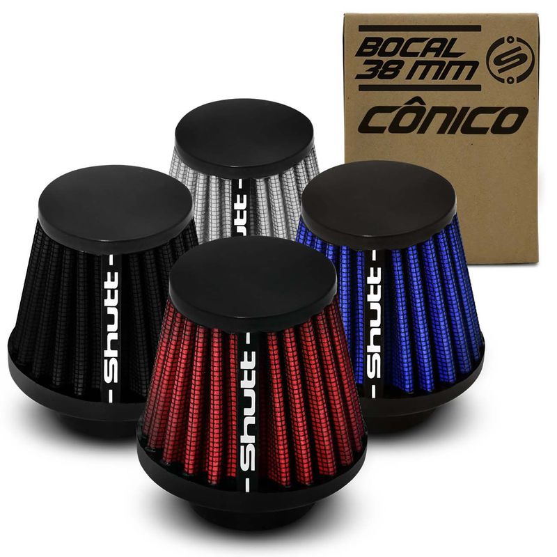 Filtro-de-Ar-Esportivo-Moto-Tunning-MonoFluxo-38mm-Conico-Lavavel-Shutt-Base-Borracha-Maior-Potencia-connectparts---1-