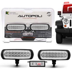 Kit Farol de Milha Strobo Safety Car 16 LEDs 8 Efeitos 12V 24V 3,2W Luz Vermelha Controle Autopoli