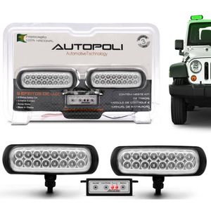 Kit Farol de Milha Strobo Safety Car 16 LEDs 8 Efeitos 12V 24V 3,2W Luz Verde com Controle Autopoli