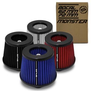 Filtro de Ar Esportivo Duplo Fluxo Monster 62mm 72mm Cônico Lavável Shutt Base Aço Potência Tuning