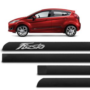 Jogo de Friso Lateral Tipo Borrachão New Fiesta Hatch 12 a 19 Sedan 12 a 17 Preto 4 Peças com Grafia