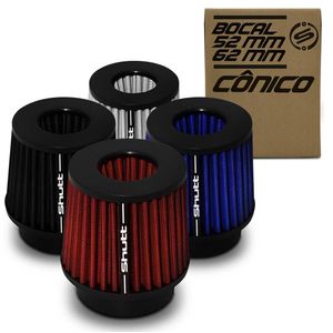 Filtro de Ar Esportivo Duplo Fluxo 52mm 62mm Cônico Lavável Shutt Base de Aço Maior Potência Tuning