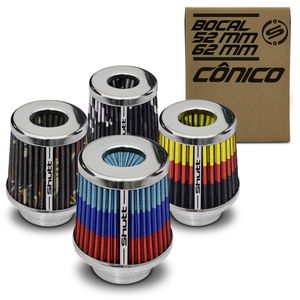 Filtro Ar Esportivo Duplo Fluxo 52mm 62mm Cônico Lavável Especial Shutt Base Cromada Potência Tuning