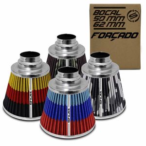 Filtro De Ar Esportivo Fluxo Forçado 52Mm Cônico Lavável Especial Shutt Base Cromada Potência Tuning