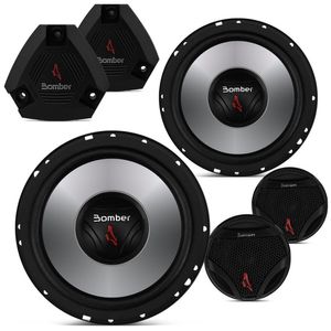 Kit 2 Vias Bomber 2 Alto Falantes 6" 200W RMS + 2 Tweeters 120W 2 Crossovers 4 Ohms Preto e Grafite