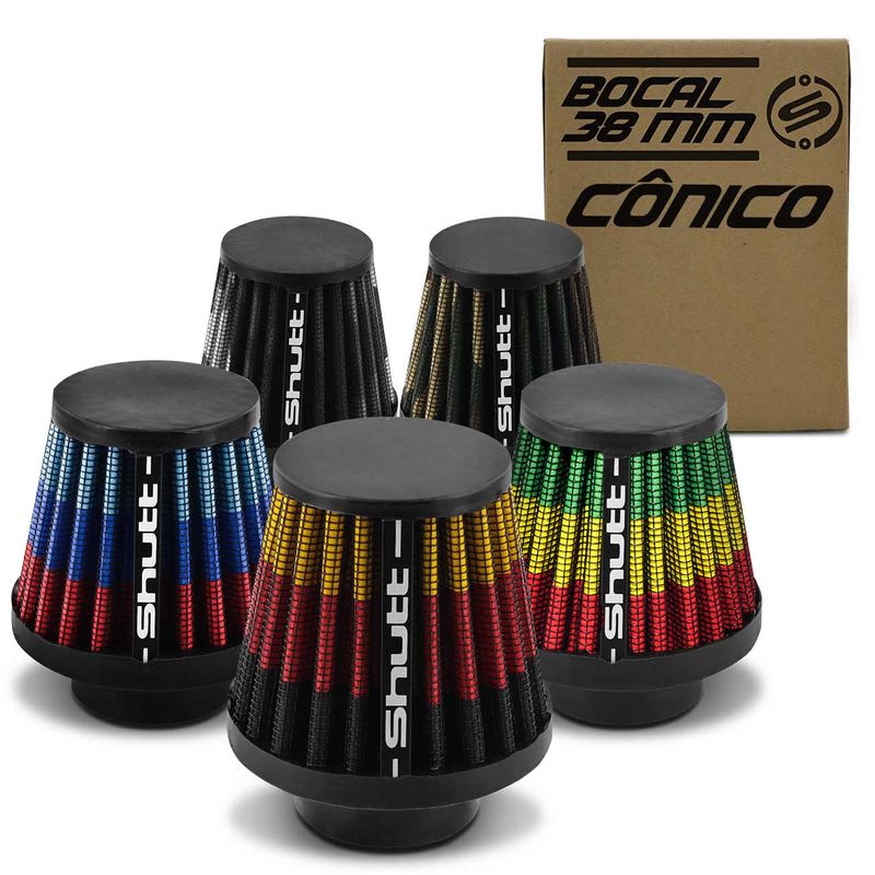 Filtro-de-Ar-Esportivo-Moto-Tunning-MonoFluxo-38mm-Conico-Lavavel-Especial-Shutt-Borracha-Potencia-connectparts---1-