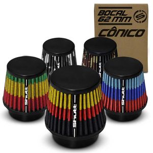 Filtro De Ar Esportivo Mono Fluxo 62mm Cônico Lavável Especial Shutt Base Borracha Potência Tuning