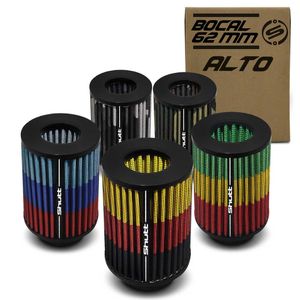 Filtro de Ar Esportivo Duplo Fluxo Alto 62mm Cônico Lavável Shutt Base Borracha Potência Tunning