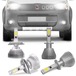 Kit Lâmpadas Super LED Headlight Uno 2011 A 2014 Farol Baixo Alto H4 e Milha H1 6000K Efeito Xênon