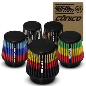 Filtro de Ar Esportivo Mono Fluxo 72mm Cônico Lavável Especial Shutt Base Aço Maior Potência Tuning