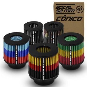 Filtro De Ar Esportivo Duplofluxo 52Mm Cônico Lavável Especial Shutt Base De Aço Potência Tuning