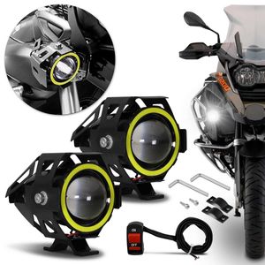 Par Farol de Milha LED Moto Universal Angel Eyes U7 6000K 20W Luz Branca Farol Alto Baixo Neblina