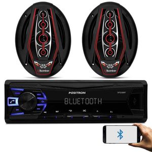 Rádio Automotivo Pósitron SP2230BT Som Bluetooth MP3 Player + Par Alto Falante Bicho Papão 350W RMS