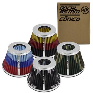 Filtro De Ar Esportivo Duplofluxo 85Mm Cônico Lavável Especial Shutt Base Cromada Tuning