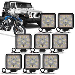 Kit 50 Faróis de Milha Quadrado Universal 9 LEDs 27W 12V Carro Moto Jeep Off-Road Auxiliar Neblina