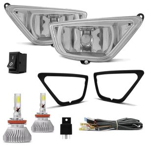 Kit Farol de Milha Focus 2004 a 2008 Moldura Cromada + Kit Super LED 3D H11 6000K Efeito Xênon